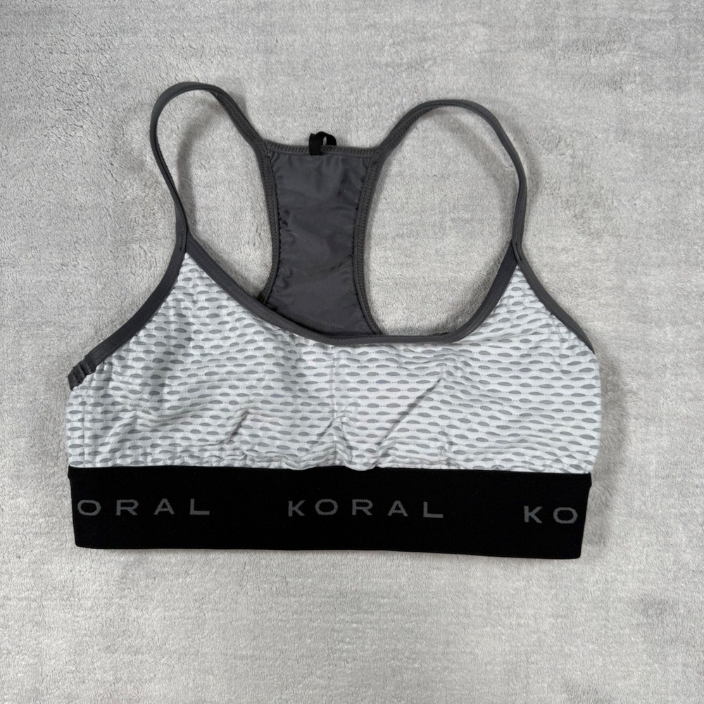 Koral Sports Bra Womens Small Grey Textured Racerback Mesh Activewear Gym NWT